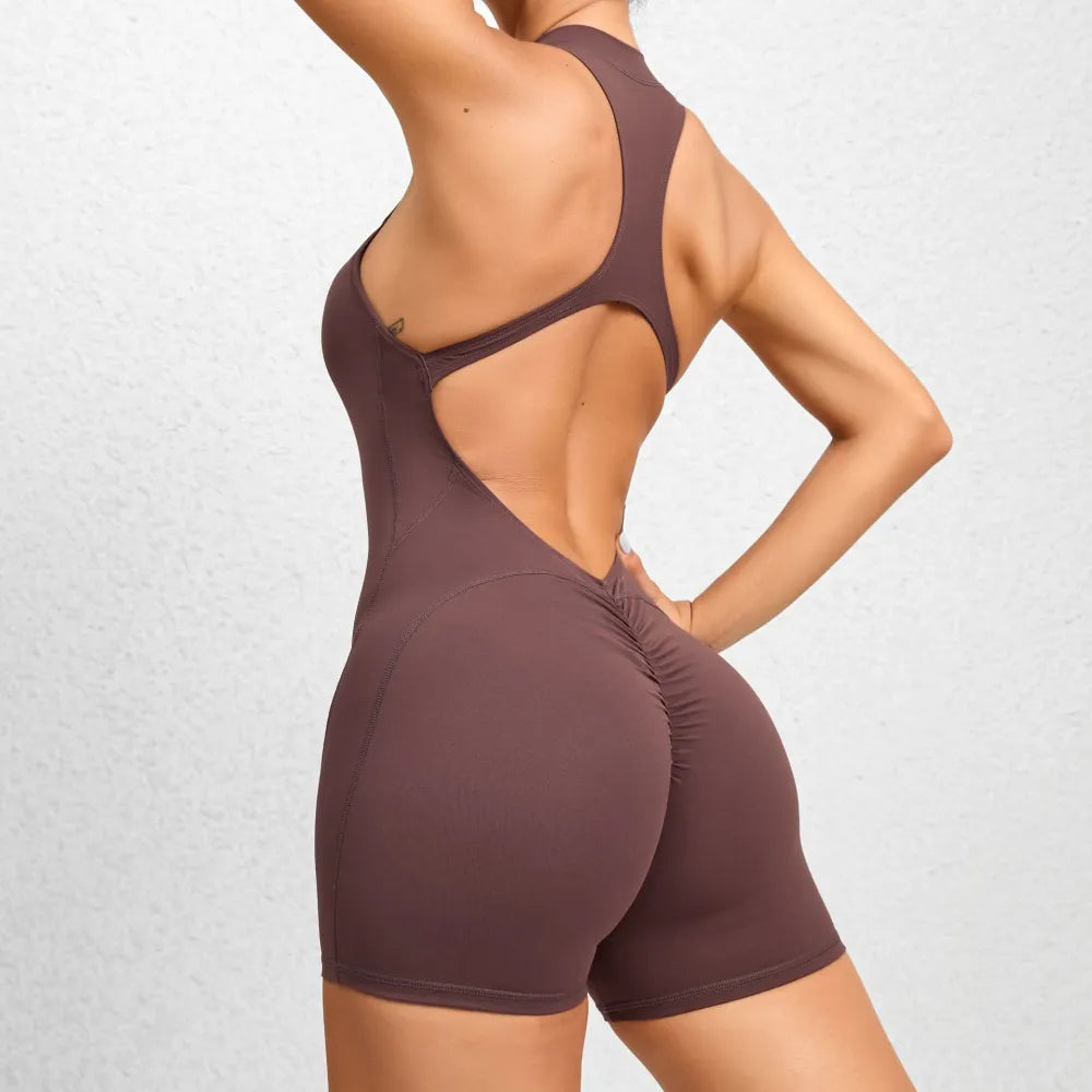 SLEEVELESS UNITARD - BROWN